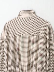 Liorin 春夏新款女式歐美風時尚極簡立領長袖格紋夾克 - 咖啡色格紋 - 查看 10