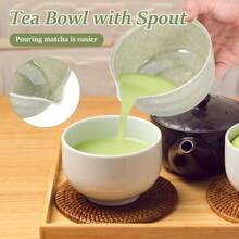 Matcha Green Ceramic Matcha Bowl Set, 500 ML Capacity, Includes A Chasen Holder, Perfect For Beginners, Home Matcha Preparation, And Use On A Tea Ceremony Table, 14.5 * 7.5 Cm - Green - View 2