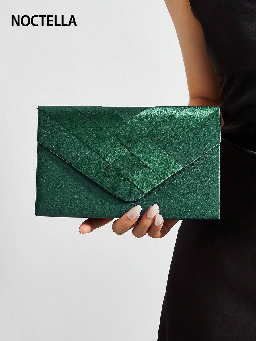 Noctella Tas Clutch Satin Hijau Vintage, Dompet Amplop dengan Penutup Silang dan Desain Elegan, Tas Tangan Malam yang Anggun untuk Pernikahan, Pesta, Makan Malam & Acara Formal - Dark Green - View 1