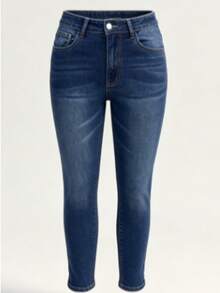 Cross-Border All-Season Medium Stretch Mid-Waist Casual Women's Denim Skinny Ankle Pants Fall - Dark Wash - View 7