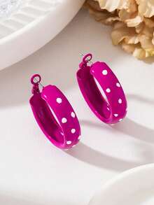 Y2K Sweet & Cool Polka Dot Circle Earrings, Contrast Color Thick Hoop Design, Versatile Earrings For Party And Formal Dress - Polka Dot Rose Red Circle - View 12