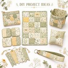 10pcs Green Floral Pattern 100% Polyester Patchwork Applique, 10 Design Styles, No Cutting Needed, Directly Sewable, Suitable For Patchwork Wallet Making, Gift Giving, Tote Bags, Coaster DIY Craft Projects - Default - View 6