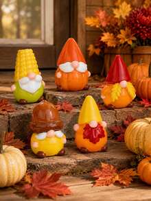 5Pcs Autumn Gnome Decorations, Pumpkin Corn Harvest Gnome Figurines For Table Shelf Mantel Seasonal Home Decor - Dwarf Figurine - View 1