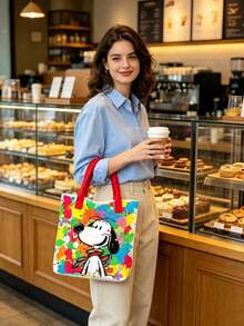 1件 Snoopy Princess 托特包－大容量耐用帆布包，粉色小狗與彩色圖案，適合節日活動、慶典場合與日常使用，錢包與手提包，結構堅固，感恩節慶祝、聖誕節與萬聖節理想之選，節日禮物、派對配件 - 紅色 - 查看 5