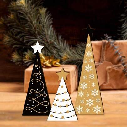 2D Flat Wooden Christmas Tree Decoration, Home Decor, Perfect For Living Room, Office, Bedroom, Bookshelf And TV Stand, Perfect For Party, Perfect For Living Room Decoration