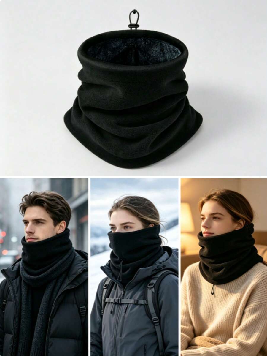 2pcs Unisex Winter Fleece Neck Warmer, Warm & Cold-Proof Scarf, Windproof Face Mask For Severe Weather, Tubular Scarf With Adjustable Drawstring, Suitable For Skiing, Cycling, Hiking And Other Outdoor Sports - Multicolor - View 1