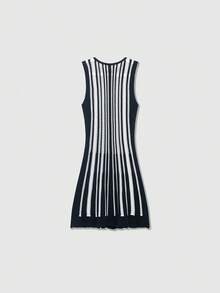 Damen gestreiftes Strickkleid figurbetont - Verschiedenfarbig - Übersicht 2
