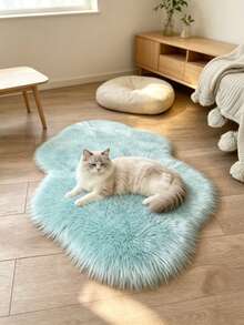 1pc Light Blue Cloud Faux Rabbit Fur Rug, Soft Comfortable Fluffy Material, Irregular Size, Cutting Error 1-5cm, Decorative Rug, Living Room Rug, Bedroom Rug, Entryway Rug, Kitchen Rug, Bathroom Rug, Gaming Room Rug, Study Rug, Walk-In Closet Rug, Thickened Rug, Autumn/Winter Rug, Fur Rug, Thick Rug - Multicolor - View 3