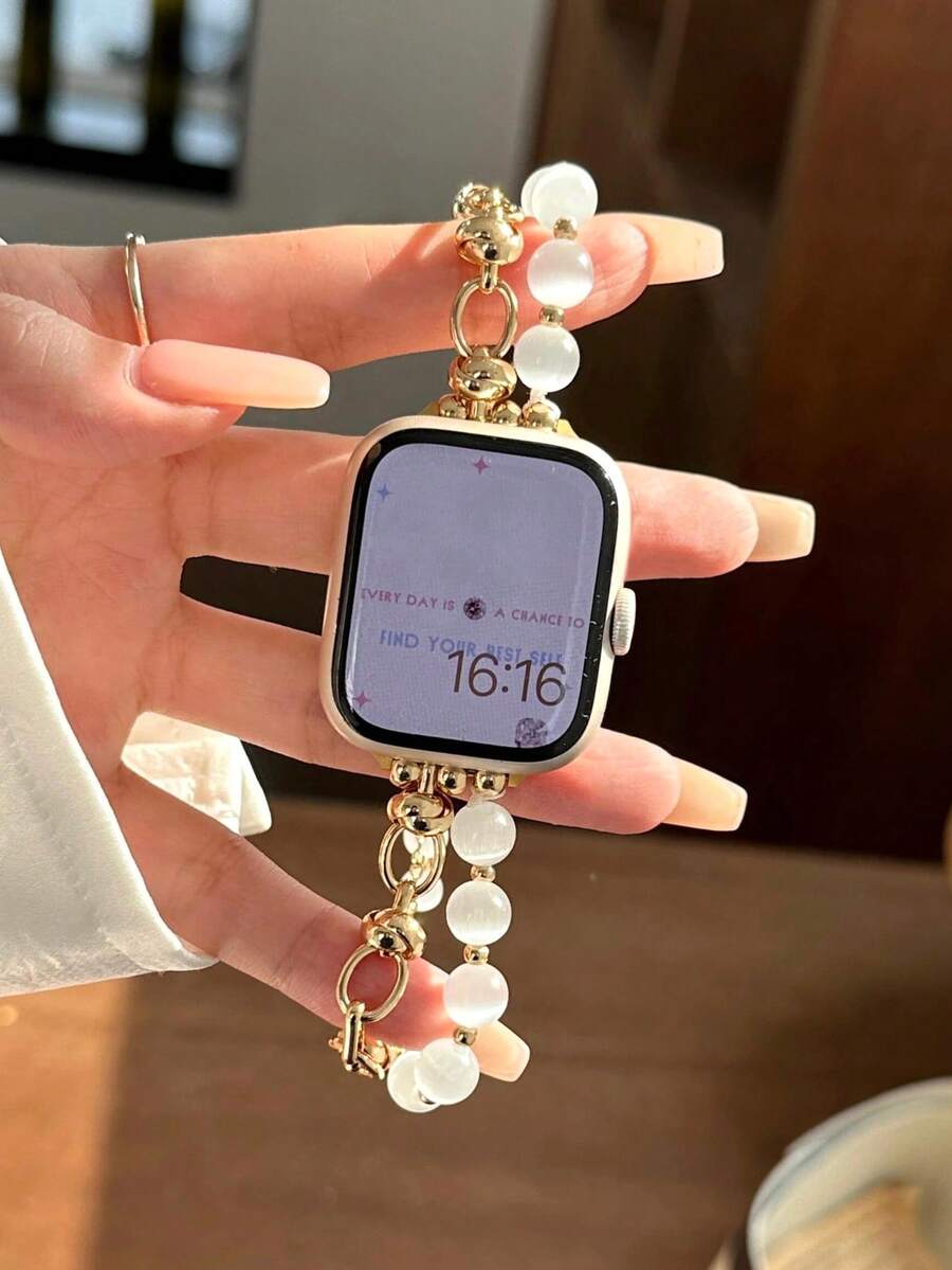 1件裝女款貓眼石手鍊式精緻美觀錶帶,適用於 Redmi Watch 3 Active/ Watch 4/ Watch 5Active/5Lite Watch 6Active/6lite/6 - 白貓眼-金鍊 - 查看 1