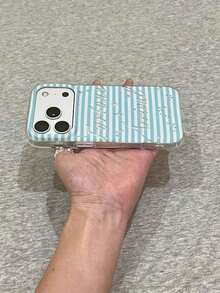 Silver Glitter Blue Striped English Letter Phone Case Compatible With Apple 17 Pro Max/16/14/13/15/12/11, New Style For Women - Multicolor - View 3