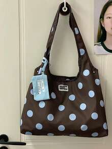 Korean Style Niche Design Colorblock Fashion Large Capacity Blue Polka Dot Versatile Handbag Shoulder Bag Tote Bag For Women - Coffee - View 2