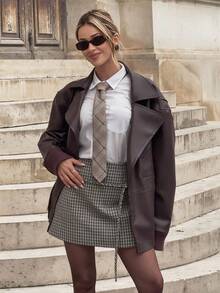 QUNGIGU Women Casual Plaid Skort Preppy Style Mini Skirt Shorts For Daily Commuting Going Out Dating - Grey - View 4