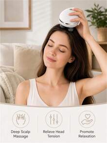Lenovo Electric Scalp Massager, Portable Wireless Head Massager With 4 Detachable Massage Claws, 3 Adjustable Modes, Vibration Stimulation For Deep Relaxation, Suitable For Home, Office, Travel - White - View 5