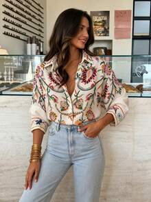 French Retro Embroidered Blouse For Women, Loose Flattering Collared Long Sleeve Niche Design Commuter Top, Elegant High-Quality Shirt Vacation - Beige - View 9