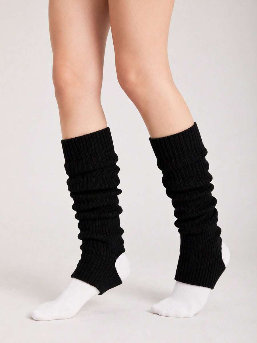 1/2 Pairs Women's Autumn/Winter Knitted Ankle Leg Warmers, Preppy Ballet Boot Cuffs For Dance, Y2K Outfits & Daily Wear - Black - View 1