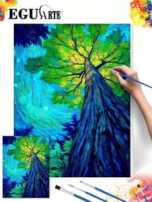 DIY Vibrant Abstract Blue Forest Tree (Frameless 8x12 / 16x20 Inches) Paint By Numbers Kit(Acrylic) Arts & Crafts For Adult Beginners, Home Wall Decor, And Holiday Gifts For Nature Lovers - Sets - View 2