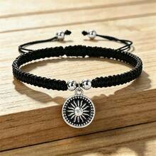 1Pc Vintage Pendant Braided Bracelet Adjustable Boho Nylon Rope Bangle For Women Couple Friendship Beach Jewelry Gift - Sun Black - View 9