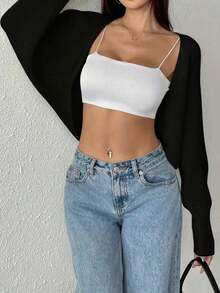 Casual Fall Clothes For Women Ribbed Solid Color Knit Open Front Wool Cardigan - Black - View 5