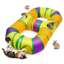 Large Foldable Indoor Cat Toy Tunnel With Maze Design, Hanging Plush Balls And Interactive Openings, Suitable For Kittens, Puppies, Rabbits, Ferrets And Guinea Pigs - Multicolor - View 2