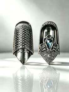 Vintage Rhinestone Sewing Thimble, Retro Relief‑Carved Finger Guard With Non‑Slip Inner Dots, Wear‑Resistant Finger Protector For Hand Quilting, Embroidery And Daily Needlepoint Work - Silver - View 11