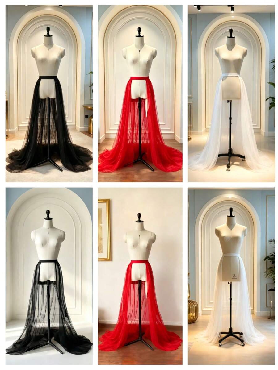 1 pc Rok Luar Tulle Lepas Pasang 150 cm 2/4 Lapis Gaya Gothic Fairycore dengan Bagian Depan Terbuka dan Ekor Panjang untuk Halloween, Cosplay, Pesta, Festival, dan Pemotretan