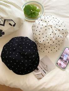 1 buah Topi Beret Awan Bermotif Polkadot Gaya Jepang, Lingkar Kepala Besar, Topi Segi Delapan yang Melangsingkan Wajah, Topi Pelukis Artistik Serbaguna - Baret motif polkadot - View 4