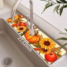 1pc Thanksgiving Pumpkin Faucet Cover, Create Holiday Atmosphere, Bathroom Faucet Splash Guard, Waterproof Non-Slip Faucet Pad, Kitchen Countertop Accessory, Kitchen Dining Table Accessory, Sink, Moisture-Proof Absorbent Pad, Absorbent Drainage Pad, Multi-Functional Absorbent Non-Slip Pad - Multicolor - View 12