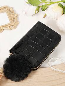 Fashionable Women's Storage Bag, With A Pom-Pom Charm, Credit Card Storage Bag With Multiple Card Slots For Card Storage - Black - View 8