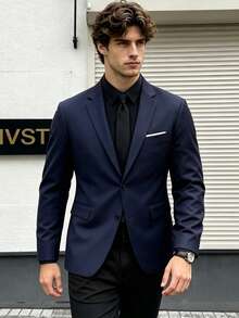 Spring/Autumn Men's Blazer, Casual Lapel Single-Breasted, Suitable For Weddings, Banquets And Business Meetings - Navy Blue - View 3