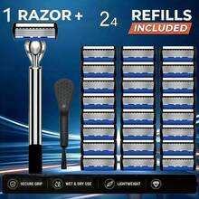 Men's Manual Razor Set, 2 Handles + 30 Replacement Blades, Includes Cleaning Brush, Lightweight Grip, Suitable For Dry And Wet Shaving - Multicolor - View 17