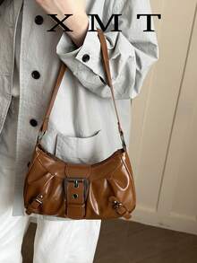 1pc Y2K Gothic Style Rivet Decor Vintage Square Shoulder Bag For Women, Ideal For Daily Outings, Music Festivals, Rock Style And 2000s Fashion - Brown - View 1