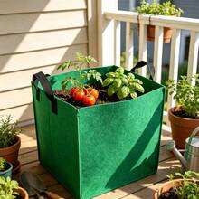 3pcs Large Rectangular Handle Foldable Heavy Duty 7.2 Gallon Gardening Planter Bags --- Lightweight And Durable, Suitable For Indoor And Outdoor Environments, Ideal For Growing Vegetables And Flowers, Traditional Style Design, Made Of Non-Woven Fabric - Green 7 Gallon - View 2