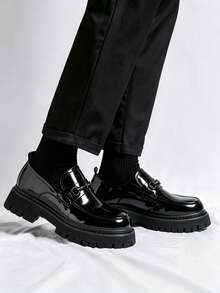 Men's Classic Slip-On Loafers, Chunky Square Heel, Casual Business Commute Non-Slip Daily Shoes - Black - View 4
