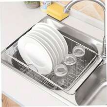 1pc Adjustable Stainless Steel Sink Strainer Basket With Non-Slip Rubber Sleeve, Multi-Functional Expandable Sink Storage Rack, Suitable For Most Kitchens, Can Hold Bowls, Plates, Cups And Kitchen Utensils, Essential For Improving Kitchen Efficiency - Natural Color - View 7