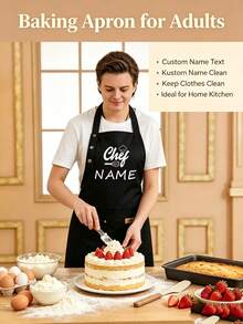 Customized Text Apron, Chef Cooking Kitchen, Unisex Chef Baking Apron, Canvas Work Apron With Pockets, Personalized Kitchen Apron With Custom Logo, Perfect For Wedding Season, Home Cooks And Baking Enthusiasts, Great Gift For Family And Friends - Multicolor - View 3