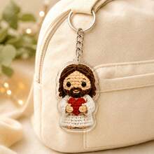 10Pcs Crochet Style Jesus Blessing Keychain (2D Flat Random Design) Cute Christian Theme Acrylic Pendant Knit Effect Faith Backpack Charm Party Gift Blessing Birthday Holiday Present - View 3