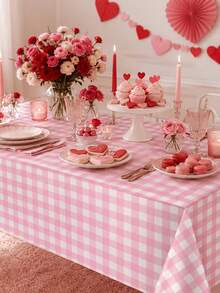 Pink Plaid Rectangular Tablecloth, Pink And White Checkered, Suitable For Parties, Outdoor Picnics, Birthdays, Weddings - Pink Plaid - View 6