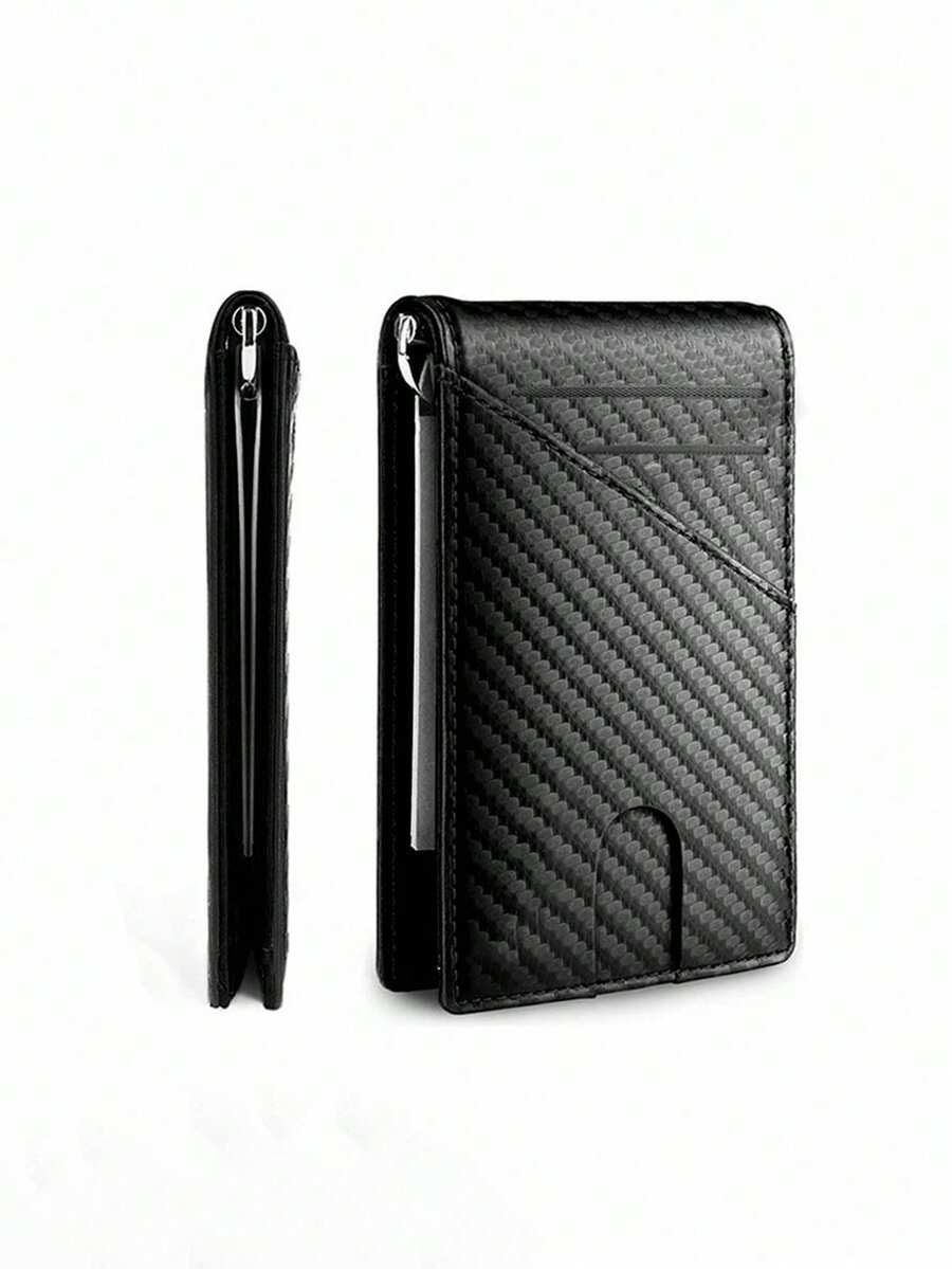 HOVI'S Carbon Fiber Texture RFID Men's Slim Card Holder - Multiple Card Slots, Lightweight Portable, Durable Material, Stylish Compact, Ideal For DailyUse - Black - View 1
