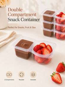 Reusable Mini Sauce Cups With Lids, 2-Compartment Bento Snack Storage Box, Portable Condiment Container, Suitable For Lunch Box, Salad Dressing, Dipping Sauce, Snacks And Food Storage, Leak-Proof Travel Kitchen Accessory, School And Office Meal Prep Storage Box - Multicolor - View 5