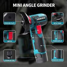 VERVEO Mesin Gerinda Sudut Mini 12.6V, Mesin Poles, Alat Listrik Multifungsi untuk Memoles, Menghilangkan Karat, Memotong, Perbaikan Rumah DIY, Perlengkapan Penting dengan 2 Paket Baterai 2.0Ah dan Antarmuka TYP-C - Baby Blue - View 5