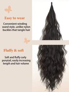 Wave Curly Wrap Around Clip In Synthetic Fiber Hair Shaped Long Ponytail Extension Hair, Black Curly Natural Wavy Water Wave Extensions 16-34 Inch, Halloween - Multicolor - View 9