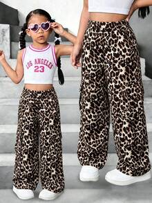 Celana Kargo Longgar Model Kaki Lebar Bermotif Leopard Gaya Gadis Jalanan, Pinggang Tinggi Elastis, Celana Panjang dengan Saku, Musim Semi/Gugur - MultiWarna - View 1