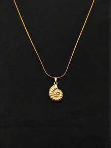 1 pieza Collar con colgante de concha de caracol minimalista de acero inoxidable chapado en oro, unisex, uso diario, uso en vacaciones, lujo de nicho, versátil - Amarillo Oro - Ver 7