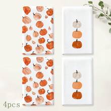 2/4/6pcs Autumn Pumpkin Print Kitchen Towels, Watercolor Hand-Painted Style, Orange Pumpkin Flat Pattern, Soft And Easy To Clean, Autumn Home Gift, Kitchen Accessories, Suitable For Autumn Kitchen Decor, Holiday Home Arrangement, Baking, Cooking - Multicolor - View 10