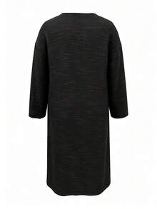 Đầm sơ mi dài nữ size lớn, đầm đen phong cách Bohemian vân vải linen, dáng rộng có hàng cúc trước và xẻ tà bên hông, áo khoác ngoài đi biển du lịch, đa năng cho mùa hè và mùa thu - màu đen - Xem 4