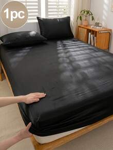 1pc Black Ultra Soft Solid Color Fitted Sheet, Bedding, Lightweight Mattress Cover, Deep Pocket Design Fits Up To 11.8 Inches, Soft And Breathable, Suitable For Twin, Full, Queen, King Size Beds, All Season - Black - View 2