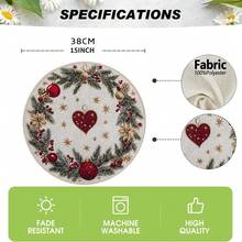 1/4/6pcs Christmas Series - Red & Gold Heart Pine Cone Christmas Wreath Hand-Painted Pattern Placemats, Made Of Polyester Fiber, Suitable For Home Kitchen, Kitchen Table Decoration And Party Scene Decoration - Multicolor - View 8