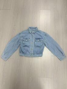 Women's Y2K Distressed Cropped Denim Jacket, Lapel Long Sleeve Aviator Jacket, Vintage Grunge Style - Blue - View 7