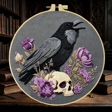 1/3pcs Embroidery Kit 15x15cm/5.9x5.9in - 20x20cm/7.9in Handmade DIY Cross Stitch Set, Gothic Dark Bird Pattern, Suitable For Adult Beginners, Includes Fabric, Instructions, Embroidery Hoop, Needle And Thread, Exquisite Gift, Home/Office Decor - Gothic Crow Design - View 20