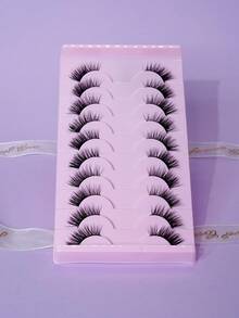 10 Pairs Large Capacity Soft Thin Stem Comfortable Non-Pressing Eye Eyelashes, Layered 3D Design For Daily Atmospheric Look - View 1